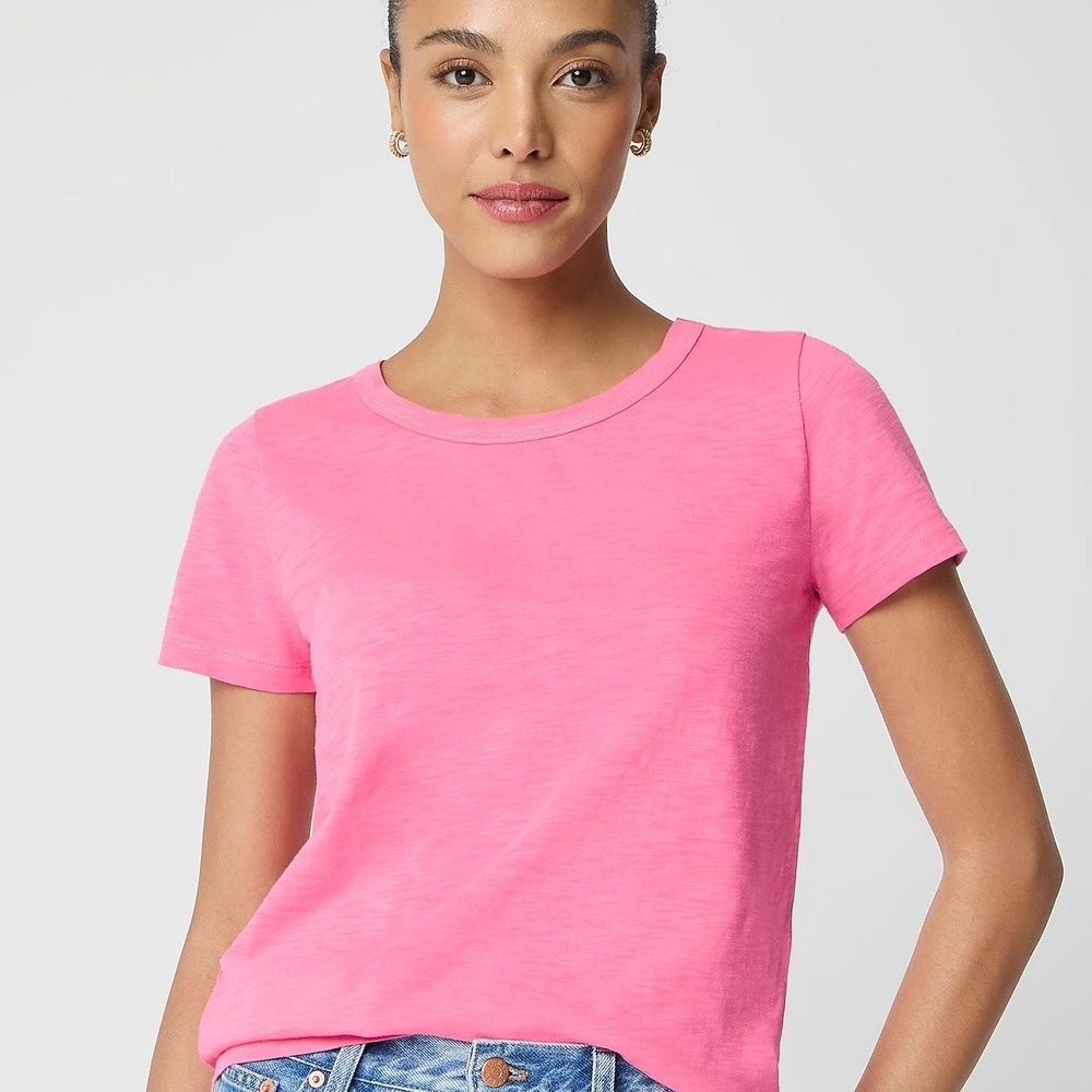 J.Crew Womens Girlfriend Tee Slub Cotton Short Sleeve Pink‎ CG779 XS NEW
